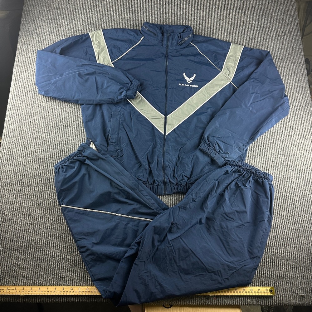 US Air Force Skilcraft PTU Track Suit Navy Blue Jacket Pants Large Long 2572